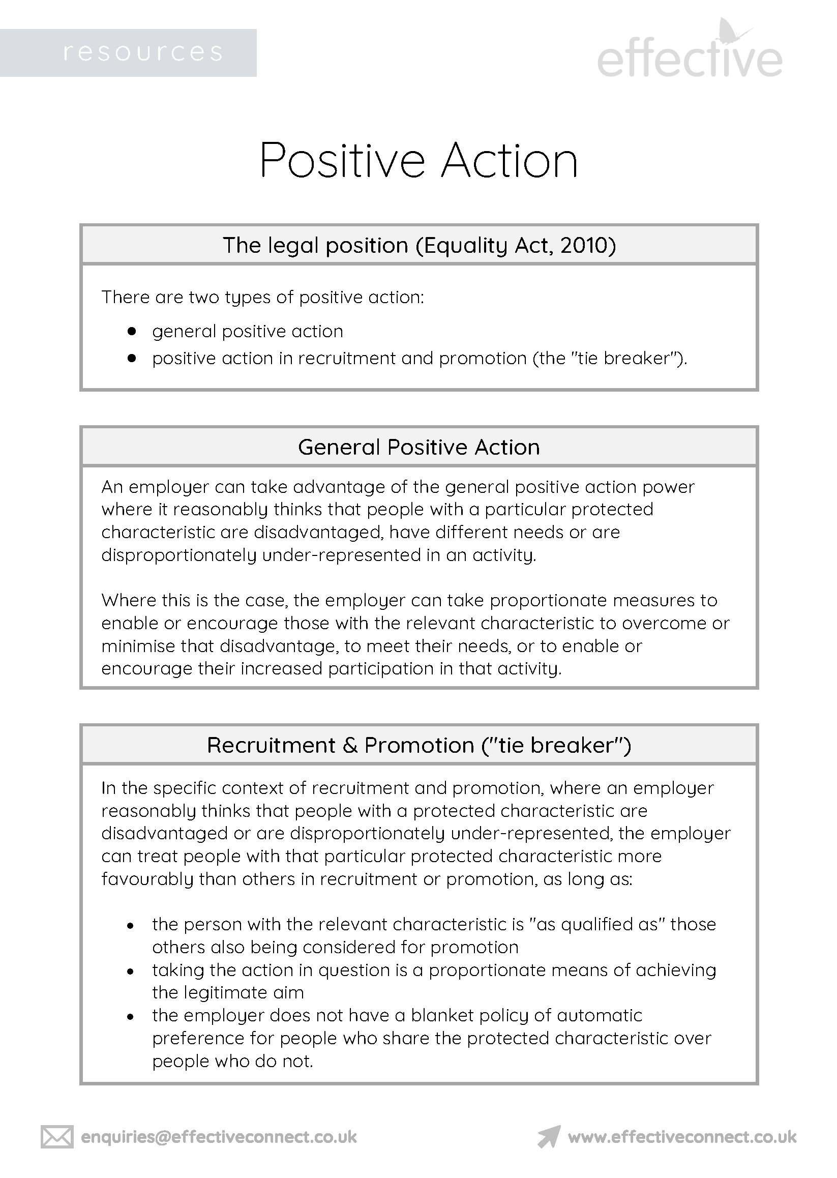 Positive Action<br>(The Equality Act 2010)